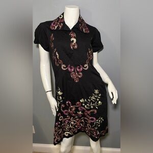 Black Mini Dress with Gold & Pink Sequin Embroidery